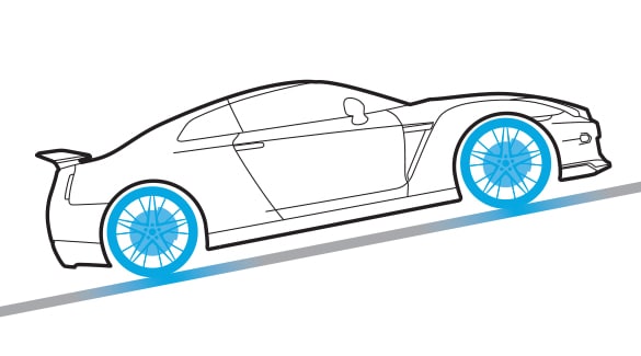 Nissan GT-R illustration of car using hill start assist.