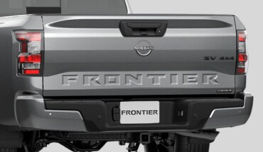 Rear view of the 2023 Frontier Midnight Edition showing black exterior badging