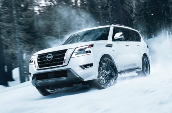 2022 Nissan Armada driving in snow with 5.6L V8 engine