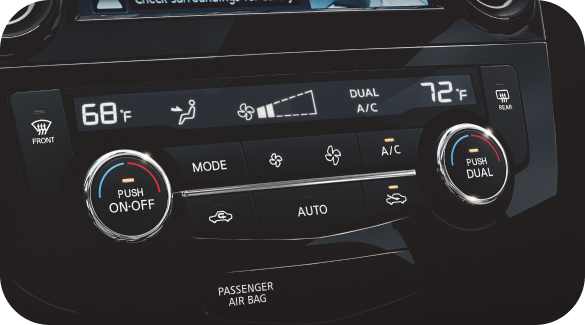 Interior of Nissan Qashqai showing dual zone climate control