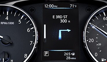 2022 Nissan Qashqai gauge cluster showing turn-by-turn navigation screen