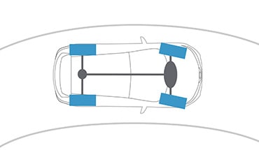2023 Nissan Qashqai illustration from above showing front wheels engaged in a turn with Intelligent all-wheel drive