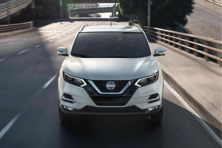 2023 Nissan Qashqai in Pearl White seen from front showing v-motion grille