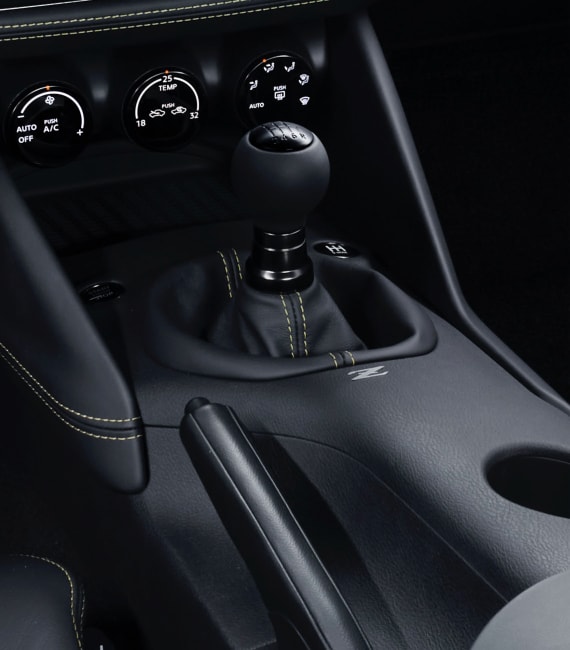 2023 Nissan Z yellow stitching on centre console.