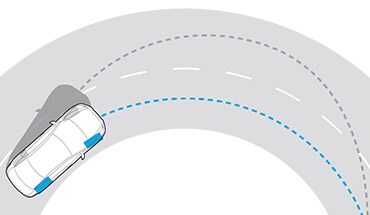 2023 Nissan Altima illustration of car navigating a sharp turn using intelligent trace control.