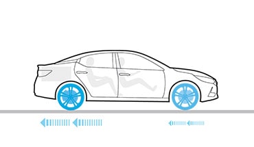 2023 Nissan Altima illustration of car coming to a stop with electronic brake force distribution.
