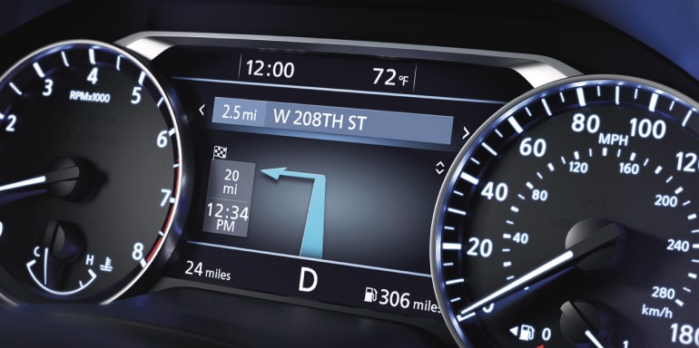 Close up of the 2024 Nissan Altima dashboard showing Door to Door Navigation