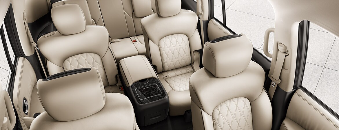 2022 Nissan Armada view from top of interior showing three rows of seats