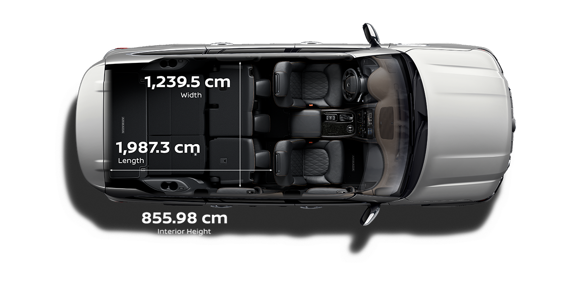 2022 Nissan Armada top view with roof cut out to illustrate interior dimensions