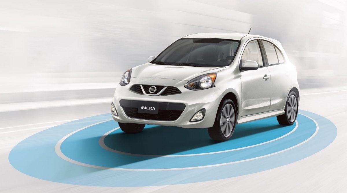 A graphic showing a Nissan Micra safety demonstration