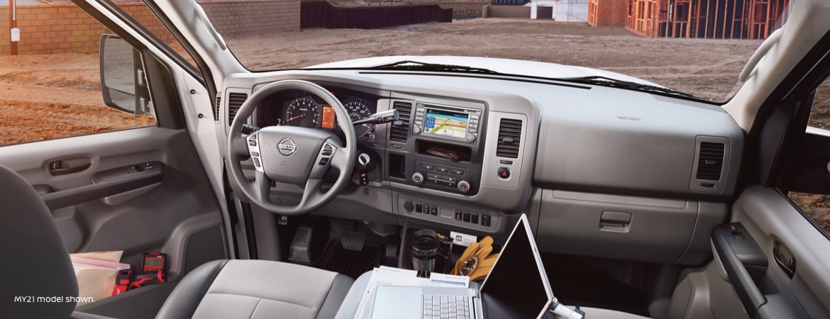 Interior of NV200 Compact Cargo converted into mobile office