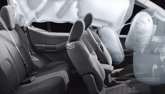Interior view of Nissan Xterra illustrating airbag placement