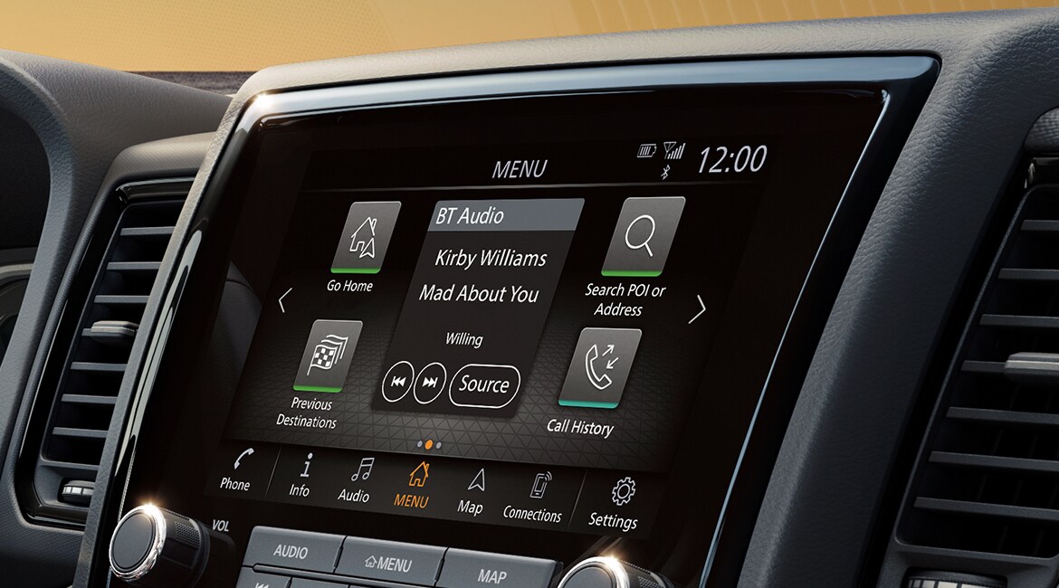 2022 Nissan Frontier close up of 9 inch touch-screen.