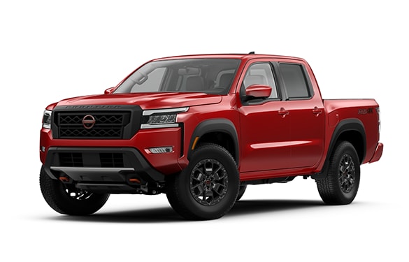 2022 Nissan Frontier in red on a white background