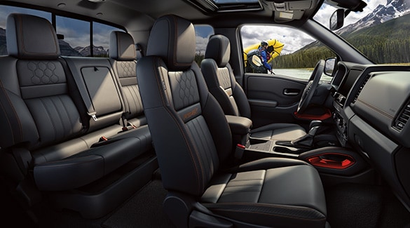 2023 Nissan Frontier interior showing seating for five.