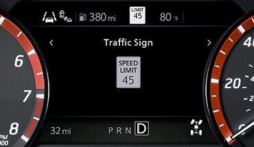 2023 Nissan Frontier gauge screen showing traffic sign recognition.