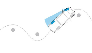 2023 Nissan Frontier overhead illustration of vehicle dynamic control being used to avoid obstacles.