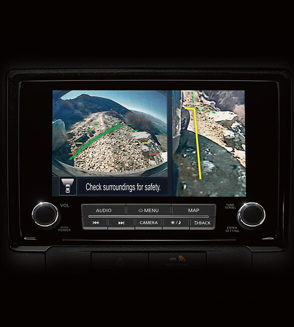 2023 Nissan Frontier touch-screen showing around view monitor camera angles.