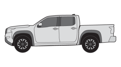 2023 Nissan Frontier Crew Cab Long Bed in silver on white background.