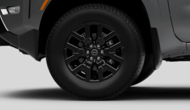 2023 Nissan Frontier 17 inch black alloy wheels.