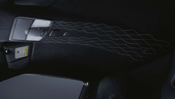 The soft Alcantara trim on the headliner in the 2021 Nissan GT-R T-spec