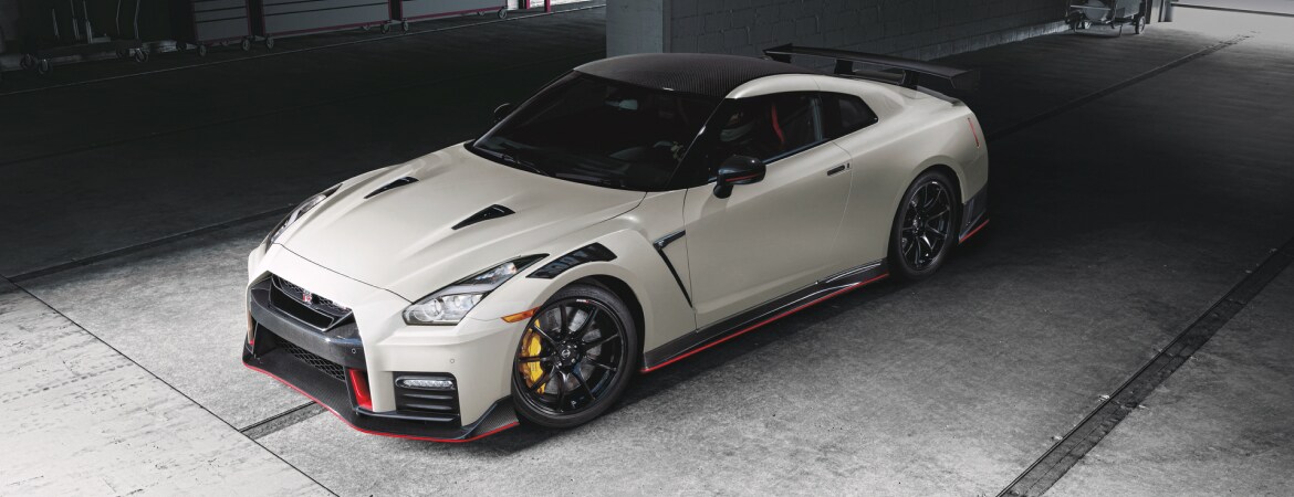 2023 Nissan GT-R in white, seen from above. 