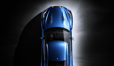 2023 Nissan GT-R in Bayside Blue, top view.