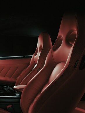2023 Nissan GT-R interior view of front seats with premium seating appointments.