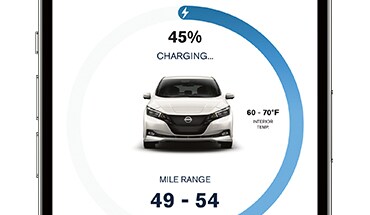 2023 Nissan LEAF Nissanconnect EV and Services app showing showing range information