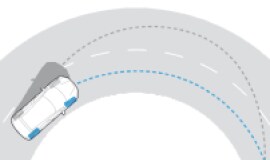 2023 Nissan LEAF illustration of intelligent trace control keeping car in lane through a curve