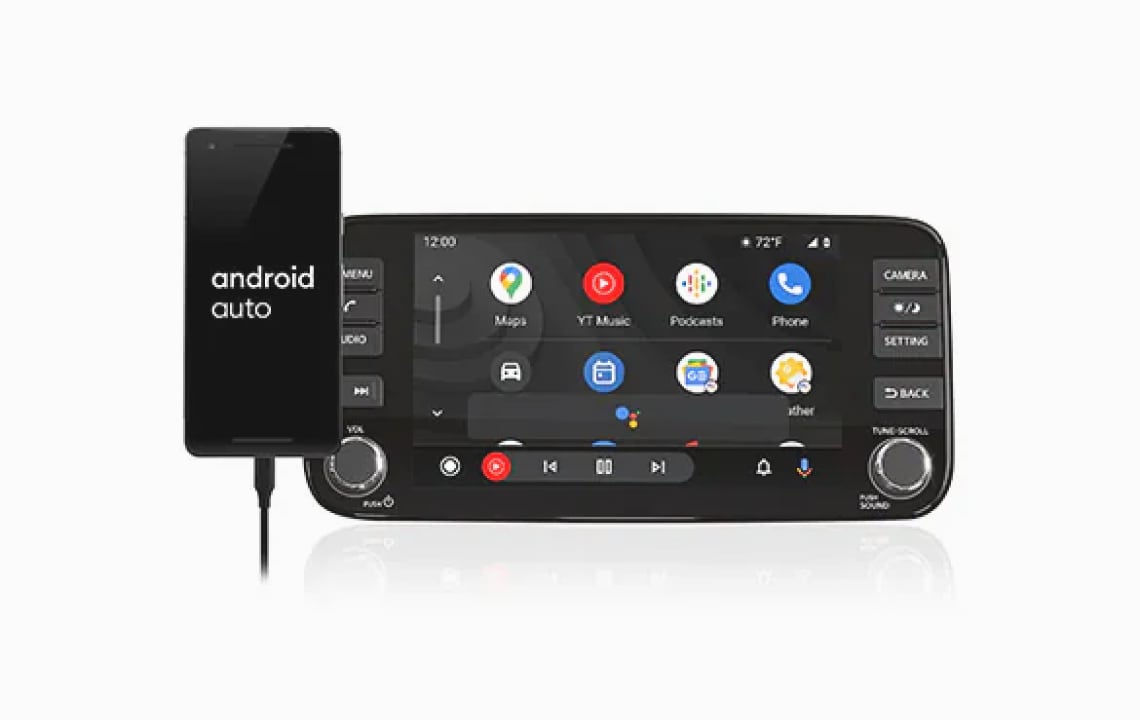 2024 Nissan LEAF touch screen showing Android Auto screen