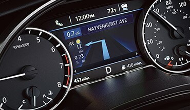 2023 Nissan Maxima advanced drive-assist display showing turn-by-turn directions.