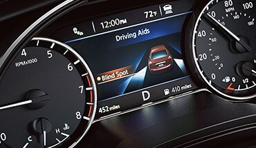 2023 Nissan Maxima advance drive-assist screen showing Blind Spot Warning.