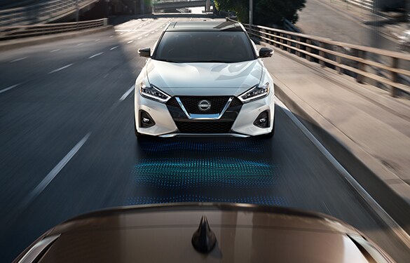 2023 Nissan Maxima illustrating intelligent forward collision sensors of Safety Shield 360.