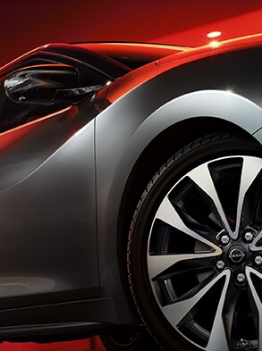 2023 Nissan Maxima showing lightweight aluminum-alloy wheels.