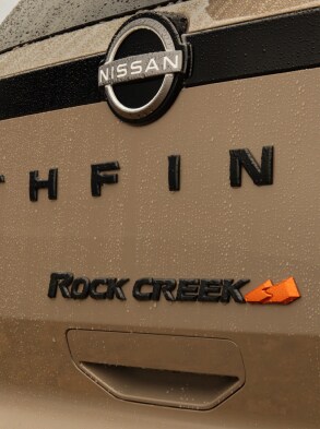 2023 Nissan Pathfinder closeup of Rock Creek edition badge