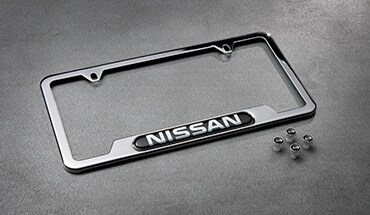 2023 Nissan Rogue Nissan stainless steel license plate frame and valve stem caps package.