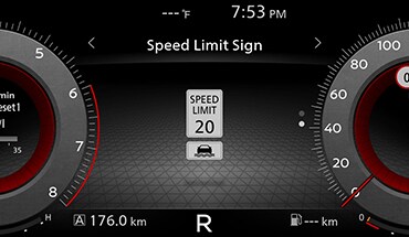 2023 Nissan Rogue display showing Traffic Sign Recognition.