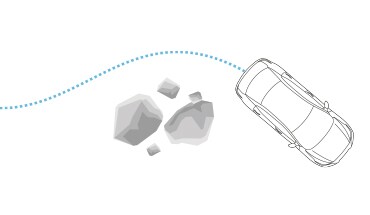 2022 Nissan Sentra illustration of car avoiding rocks using anti-lock braking system