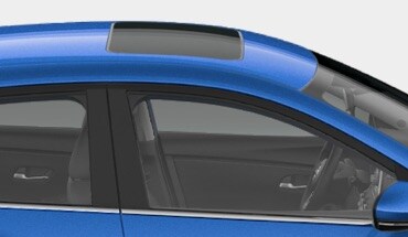 Close up of a blue 2022 Sentra SV Special Edition with power-sliding moonroof with tilt.