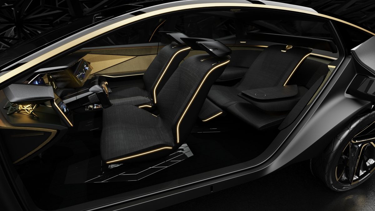Close up view of the black and beige Interior of the Nissan IMS Concept Car