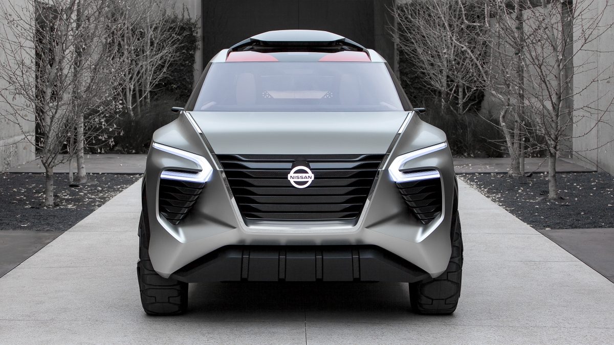 Front Profile of a silver Nissan Xmotion autonomous intelligent concept SUV
