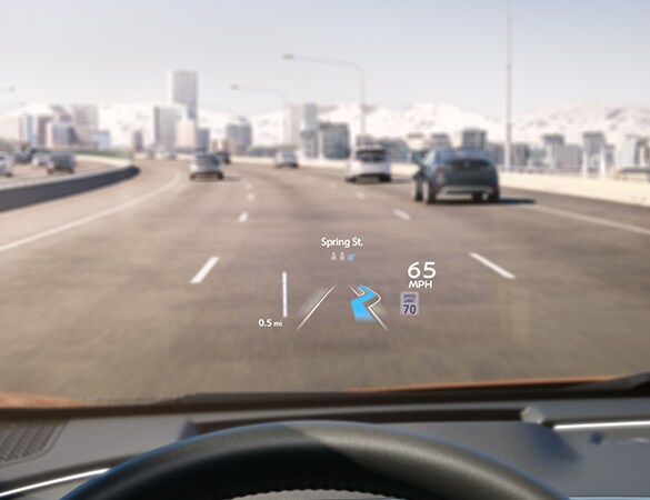 2023 Nissan Ariya Head-Up display showing route and speed.