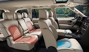 2023 Nissan Armada illustration of climate controlled front seats and heated rear seats.