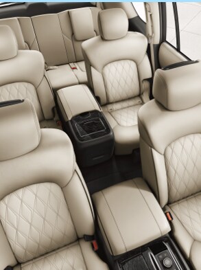 2023 Nissan Armada interior view of double-stitched, quilted leather appointed seats
