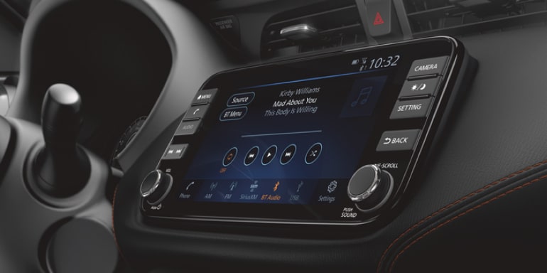 2024 Nissan Kicks touchscreen showing SiriusXM Satellite Radio screen